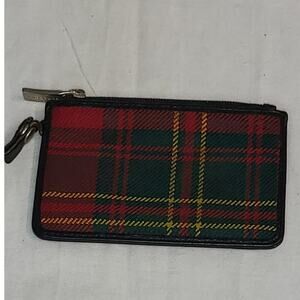 Vintage Burberry Red Plaid Leather Coin & Card Case Holder Zippy